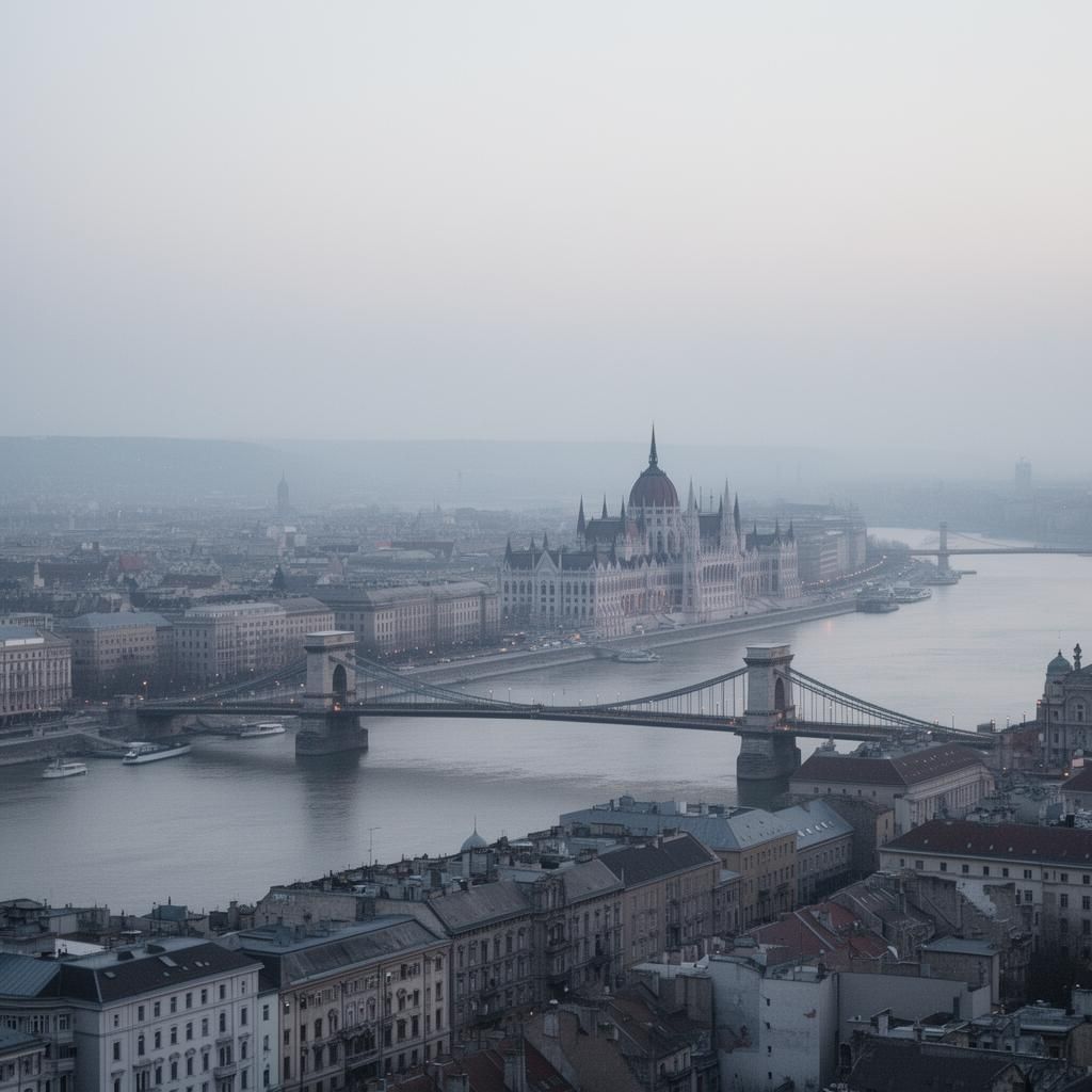 Budapest cityscape with Danube river at dusk